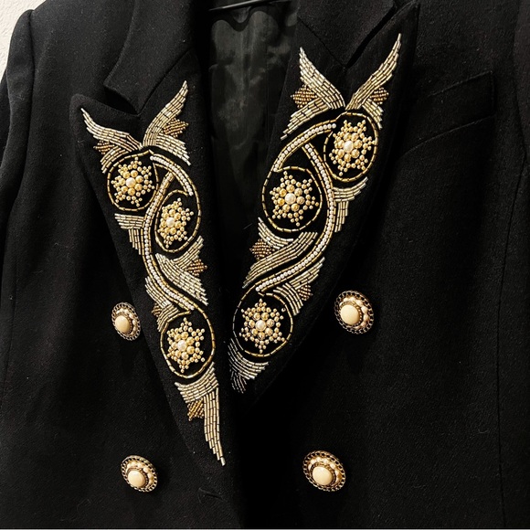 Lillian West Vintage Wool Blazer Jacket with Silver Gold Embroidery - Picture 3 of 12